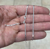 925 Sterling Silver Solid Valentino Adjustable Chain Necklace 24" 1.5mm, 925 Sterling Silver, Genuine 925 Silver, Valentino